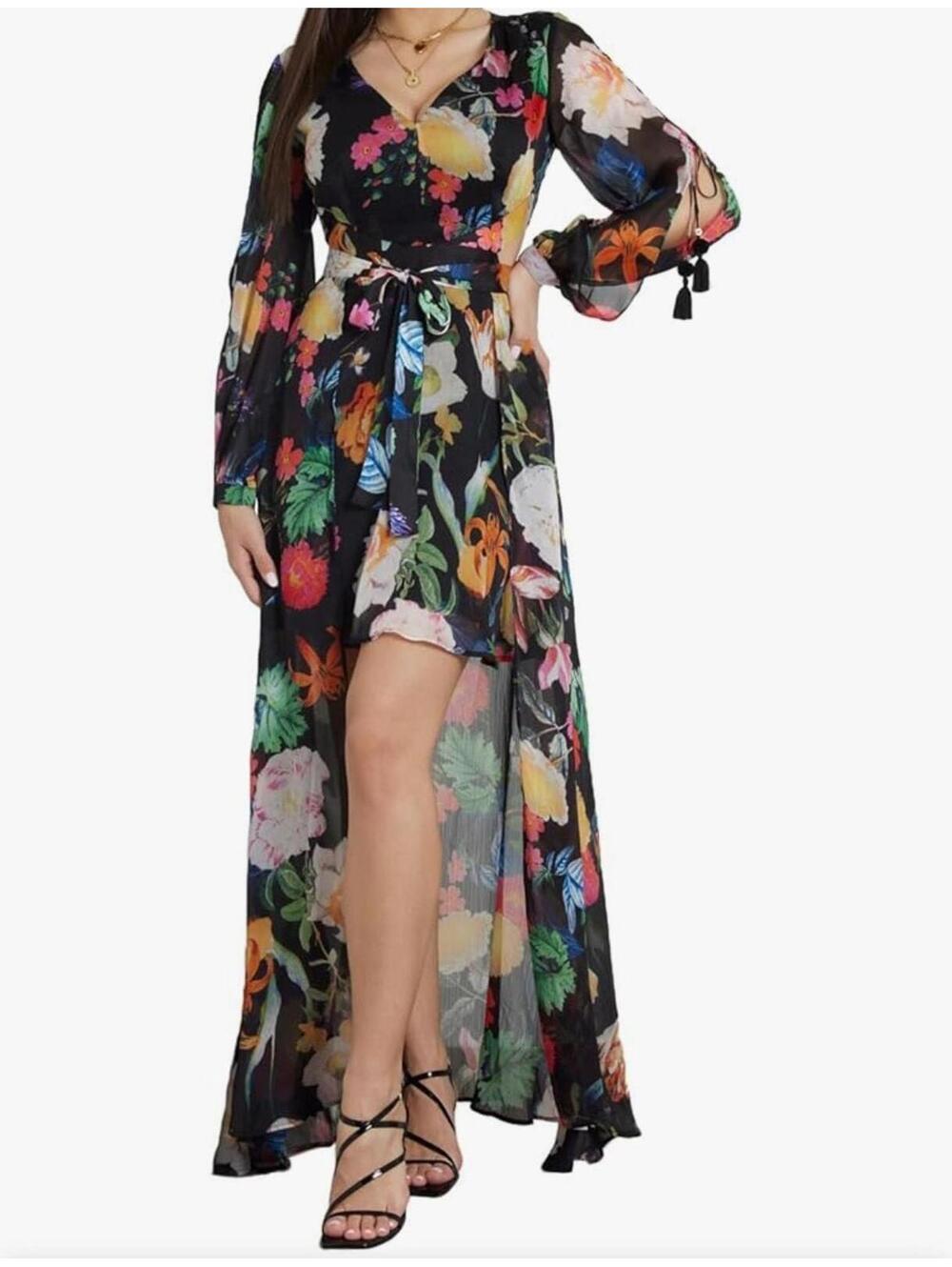 NWOT GUESS Women's Farrah Long Sleeve Mini Dress With Removable Long Skirt